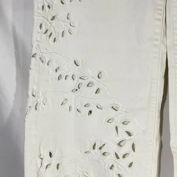 Liverpool Stride High Rise Wide Leg Crop Jeans White Eyelet 10/30 - Picture 6 of 6
